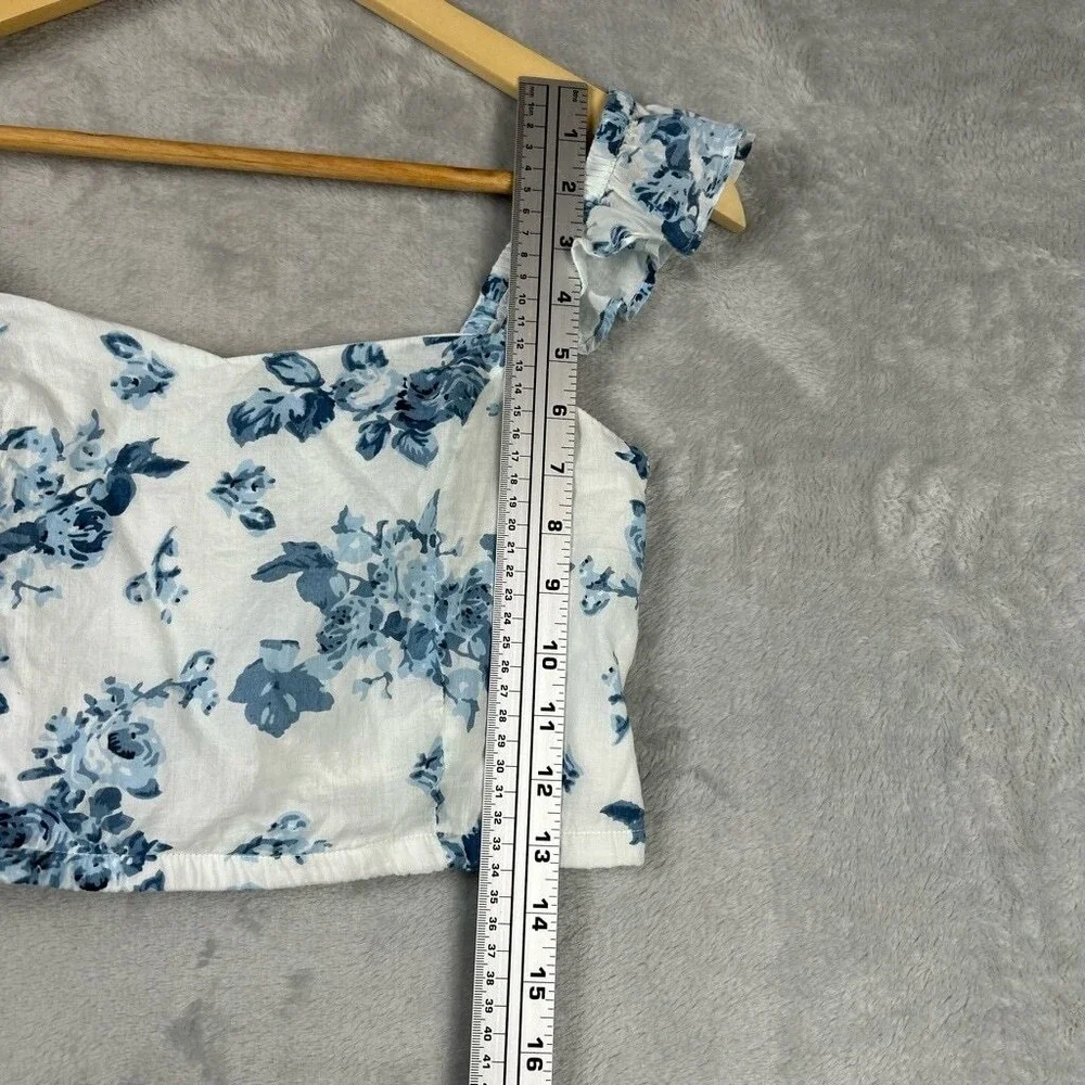 dRA Floral Ruffle Sleeve Crop Top White Blue Women's Small Romantic Summer‎ - Picture 7 of 8